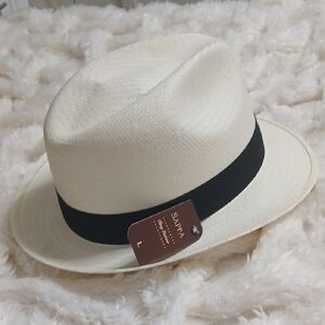 White Fedora Hat with Black Band